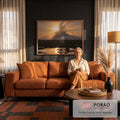 Quadro Decorativo Grande Veados na Lagoa para Sala Laranja | quadros decorativos para sala de estar | veados silhuetados bebendo água numa lagoa ao pôr do sol com raios de luz | em ambiente 3 | Porao dos Quadros