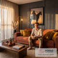 Silhueta de peão de chapéu montado a cavalo contra céu laranja de pôr do sol, quadro decorativo