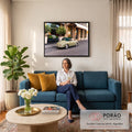 Porsche 356 Speedster verde antigo com capota de lona em rua elegante com oliveiras, quadro decorativo