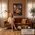 Quadro Decorativo Grande Última Ceia Jesus Cristo para Sala | quadros decorativos para sala de estar | Jesus e apóstolos reunidos à mesa na Última Ceia, iluminados por velas à noite | em ambiente 3 | Porao dos Quadros