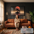 Quadro Decorativo Grande Árvore Solitária para Sala Preto | quadros decorativos para sala de estar | árvore solitária em ilha de pedra com sol vermelho gigante refletido no mar escuro | em ambiente 3 | Porao dos Quadros
