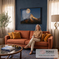 Quadro Decorativo Grande Lua Cheia Montanha Nevada para Sala | quadros decorativos para sala de estar | lua cheia sobre pico de montanha nevado iluminado em dourado ao entardecer | em ambiente 3 | Porao dos Quadros