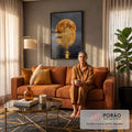 Quadro Decorativo Grande Barco no Mar para Sala Laranja | quadros decorativos para sala de estar | lua cheia dourada refletida no mar com um pequeno barco ao luar | em ambiente 3 | Porao dos Quadros