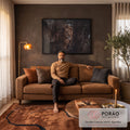 Leão e filhote entre troncos de árvore na floresta escura, em tons marrons, quadro decorativo