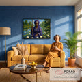 Orixá Nanã idosa de manto roxo e cajado sentada em lago de ninfeias brancas, quadro decorativo