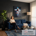 Quadro Decorativo Grande Jesus e Leão Branco para Sala Preto | quadros decorativos para sala de estar | Jesus ao lado de leão branco com cruz de céu formada ao fundo | em ambiente 3 | Porao dos Quadros