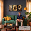 Quadro Decorativo Kit 3 Telas Leão Coroado para Sala Dourado | quadros decorativos para sala de estar | leão coroado, cordeiro e Jesus em oração com luz dourada e halo | em ambiente 3 | Porao dos Quadros