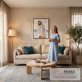 Quadro Decorativo Grande Jesus Sorrindo no Lago para Sala | quadros decorativos | retrato em aquarela de Jesus Cristo com manto bege diante de lago e montanhas | em ambiente 2 | Porao dos Quadros