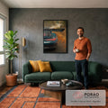 Quadro Decorativo Grande Aerofólio Esportivo para Sala Verde | quadros decorativos para sala de estar | traseira de carro esportivo verde-petróleo com aerofólio preto em estrada de floresta outonal | em ambiente 3 | Porao dos Quadros