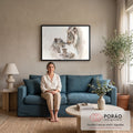 Quadro Decorativo Grande Família Leões Aquarela para Sala | quadros decorativos para sala de estar | leoa, leão e dois filhotes em aquarela de tons bege e cinza | em ambiente 3 | Porao dos Quadros