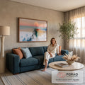 Quadro Decorativo Grande Árvore Solitária para Sala Branco | quadros decorativos para sala de estar | árvore seca sobre penhasco de gelo rachado com lua rosa gigante ao fundo | em ambiente 3 | Porao dos Quadros
