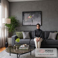 Mulher surreal de vestido xadrez com olho verde gigante suspenso e pássaro na coleira, quadro decorativo