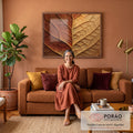 Quadro Decorativo Grande Nervuras de Folha para Sala | quadros decorativos para sala de estar | close extremo de folha com nervuras em vermelho, marrom e dourado | em ambiente 3 | Porao dos Quadros