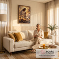 Quadro Decorativo Grande Jesus Orando Três Cruzes para Sala | quadros decorativos para sala de estar | Jesus ajoelhado orando diante de três cruzes sob céu dourado | em ambiente 3 | Porao dos Quadros