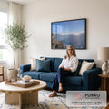 Quadro Decorativo Grande Falésias e Gaivotas para Sala Azul | quadros decorativos para sala de estar | falésias claras à beira-mar com gaivotas voando sob céu azul ensolarado | em ambiente 3 | Porao dos Quadros