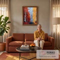 Quadro Decorativo Floresta de Bétulas em Vermelho e Amarelo | quadros decorativos para sala de estar | floresta de bétulas com folhagem vermelha e amarela em textura de espátula | em ambiente 3 | Porao dos Quadros