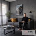 Porsche 911 RWB preto visto de cima sobre concreto cinza, faixa Rauh-Welt no para-brisa, quadro decorativo