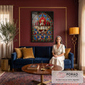 Quadro Decorativo Grande Vitral Santa para Sala Vermelho | quadros decorativos para sala de estar | vitral gótico da Última Ceia com Jesus e doze apóstolos em cores vibrantes | em ambiente 3 | Porao dos Quadros