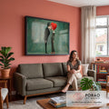 Quadro Decorativo Grande Casal Surreal para Sala Verde | quadros decorativos para sala de estar | casal se beijando onde a cabeça da mulher é um coração vermelho texturizado | em ambiente 3 | Porao dos Quadros