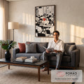 Quadro Decorativo Grande Escritório para Escritório Preto | quadros decorativos para sala de estar | ilustração em preto e branco de escritório lotado com destaque em livro vermelho | em ambiente 3 | Porao dos Quadros