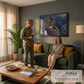 Quadro Decorativo Grande Águia Voando para Sala Verde | quadros decorativos para sala de estar | águia de cabeça branca voando com asas abertas sobre vale e rio | em ambiente 3 | Porao dos Quadros