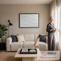 Quadro Decorativo Grande Textura Branca para Sala Branco | quadros decorativos | textura branca com linhas horizontais em relevo e sombras suaves | em ambiente 2 | Porao dos Quadros