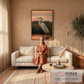 Quadro Decorativo Garça Branca ao Pôr do Sol na Água | quadros decorativos para sala de estar | garça branca de pescoço curvado na água ao pôr do sol laranja | em Quadros para Escritorio | Porao dos Quadros