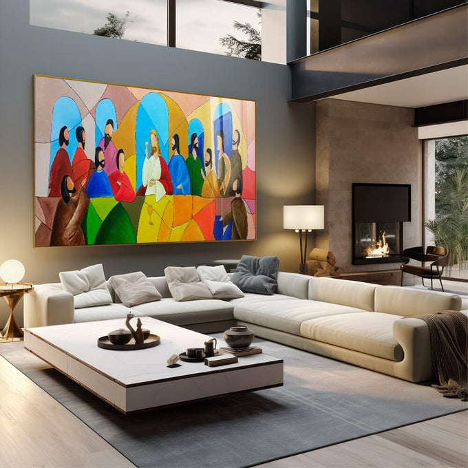 Quadro Decorativo: A Última Ceia em Detalhes Realistas - quadros decorativos para sala 1 Tela, 1 Tela Horizontal - em quarto contemporaneo
