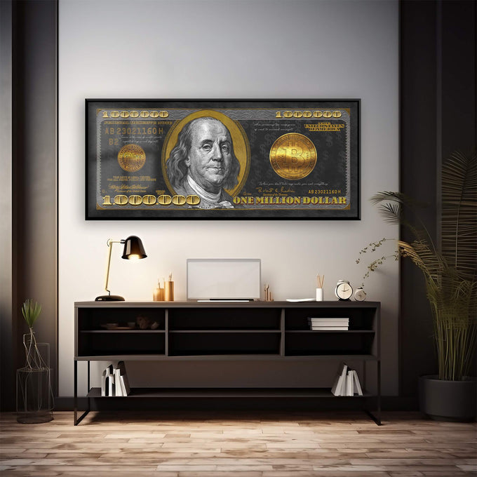 Quadro Decorativo Inspiração de Riqueza - 1 Milhão dólares - quadros decorativos para sala 1 Tela, 1 Tela Horizontal - em ambiente decorado