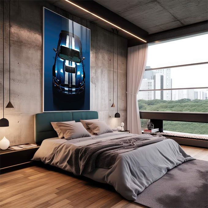 Quadro Decorativo Mustang Shelby GT500 - Beleza Clássica - quadros decorativos 1 Tela Vertical, 3 Telas - em escritorio elegante