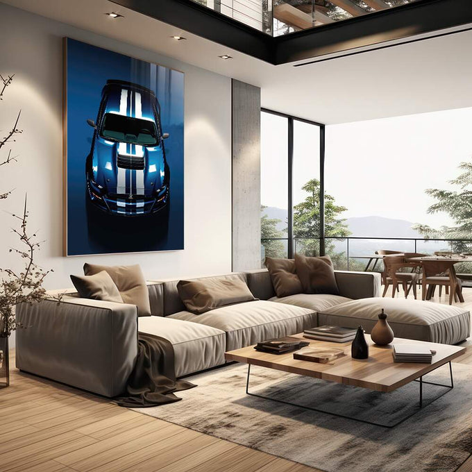 Quadro Decorativo Mustang Shelby GT500 - Beleza Clássica - quadros decorativos para sala 1 Tela Vertical, 3 Telas - em living room premium