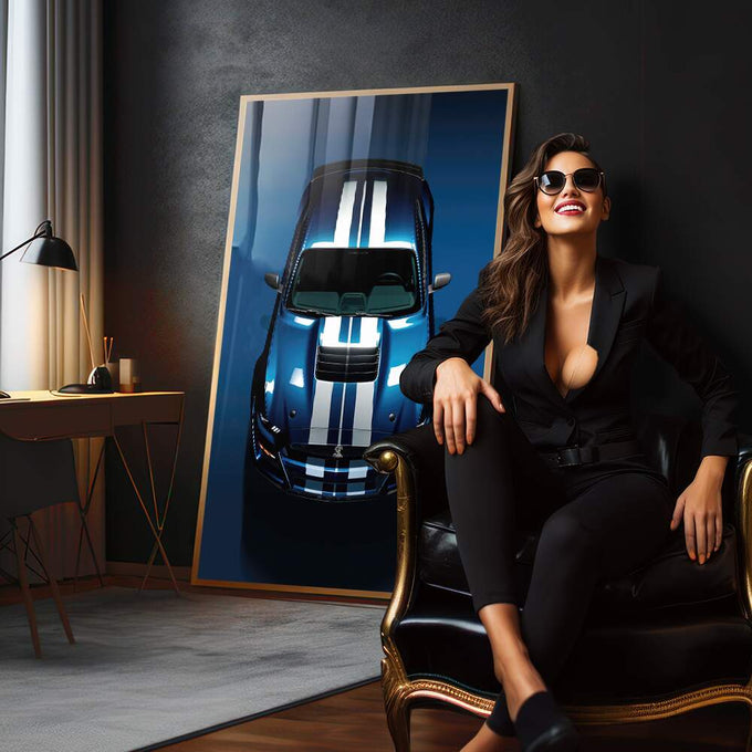 Quadro Decorativo Mustang Shelby GT500 - Beleza Clássica - quadros decorativos para sala 1 Tela Vertical, 3 Telas - em quarto contemporaneo