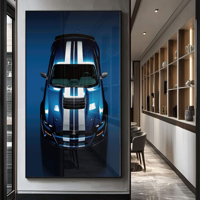 Quadro Decorativo Mustang Shelby GT500 - Beleza Clássica - quadros decorativos para sala 1 Tela Vertical, 3 Telas - em ambiente decorado