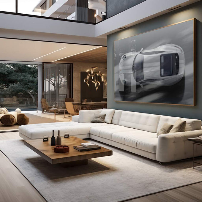 Quadro Decorativo Exclusivo Porsche 911 - Sinônimo de Luxo - quadros decorativos para sala 1 Tela, 1 Tela Horizontal - em living room premium
