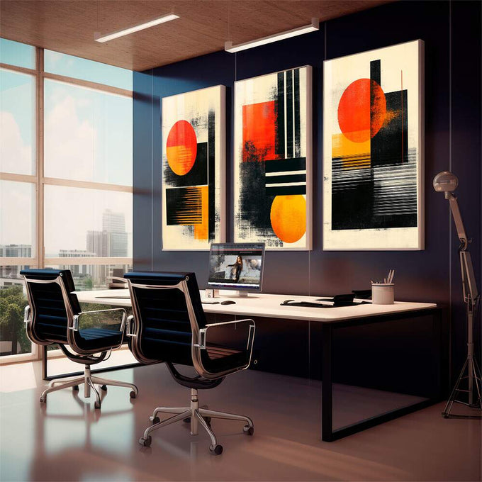 Quadro Decorativo Abstrato Oásis Alaranjado - quadros decorativos para sala 1 Tela Vertical, 3 Telas - em quarto contemporaneo