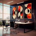 Quadro Decorativo Minimalista Circulares em Tons Alaranjados - quadros decorativos 1 Tela Vertical, 3 Telas - em sala moderna
