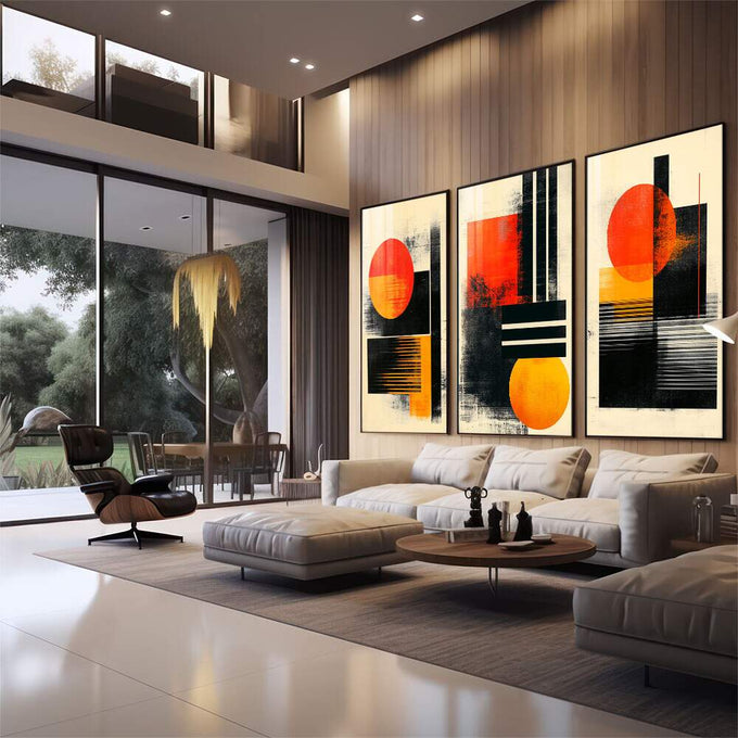 Quadro Decorativo Abstrato Oásis Alaranjado - quadros decorativos 1 Tela Vertical, 3 Telas - em escritorio elegante
