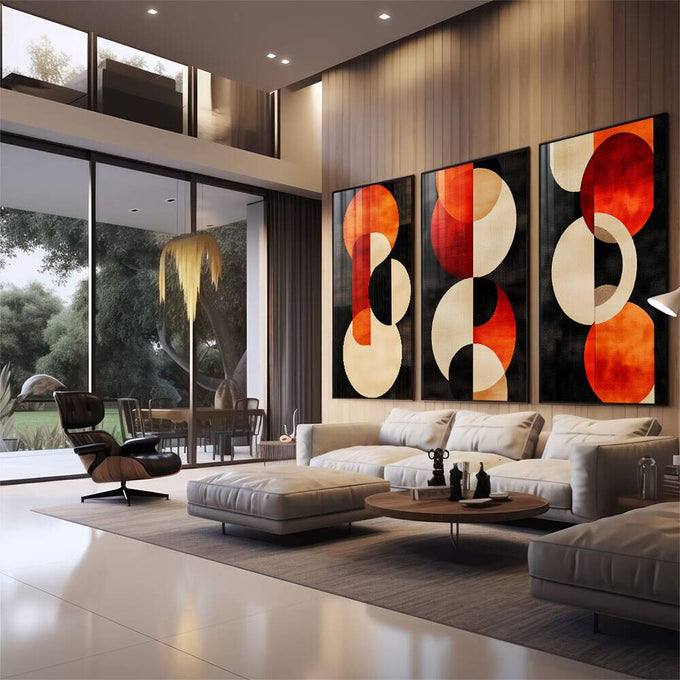 Quadro Decorativo Minimalista Circulares em Tons Alaranjados - quadros decorativos para sala 1 Tela Vertical, 3 Telas - em quarto contemporaneo