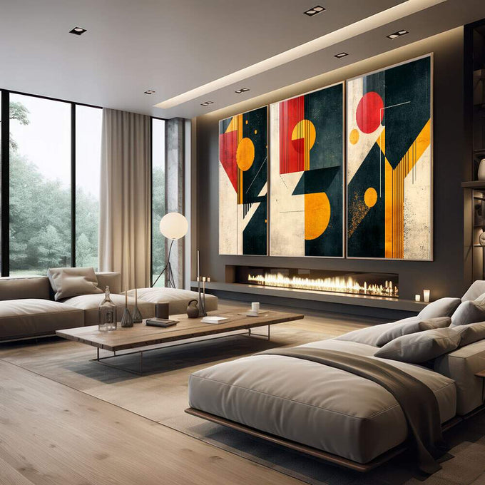 Quadro Decorativo Minimalista Moderno para um Refúgio de Serenidade - quadros decorativos 1 Tela Vertical, 3 Telas - em escritorio elegante