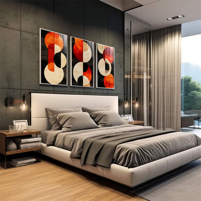 Quadro Decorativo Minimalista Circulares em Tons Alaranjados - quadros decorativos para sala 1 Tela Vertical, 3 Telas - em living room premium