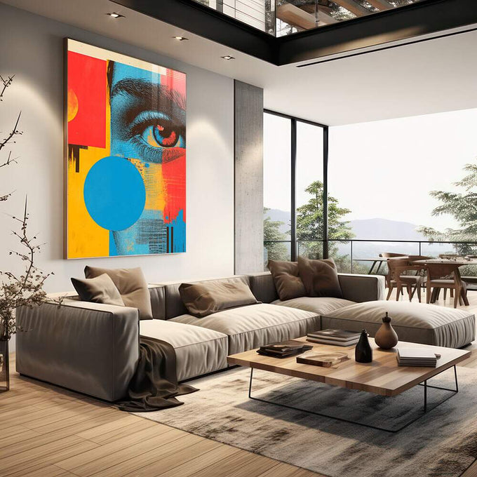 Quadro Decorativo Olhar Minimalista - quadros decorativos 1 Tela Vertical, 3 Telas - em sala moderna