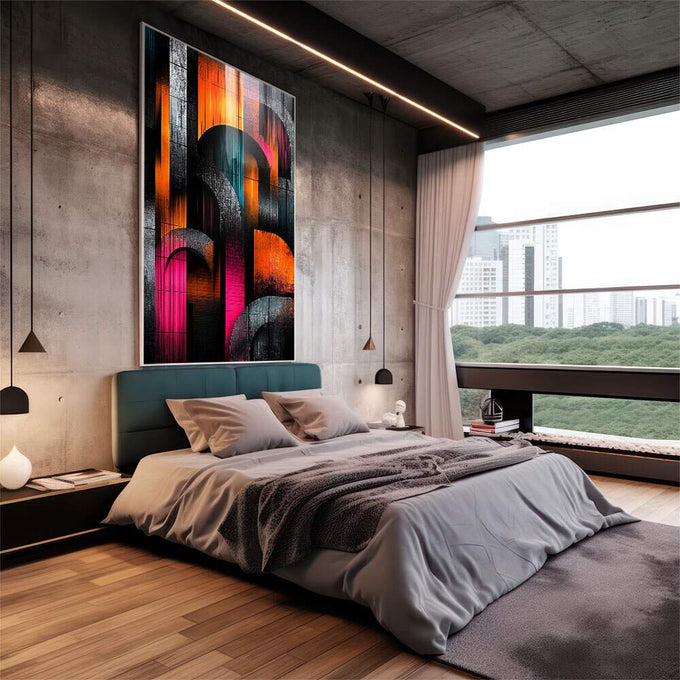 Quadro Decorativo Abstrato Elegante em Tons Escuros - quadros decorativos para sala 1 Tela Vertical, 3 Telas - em quarto contemporaneo
