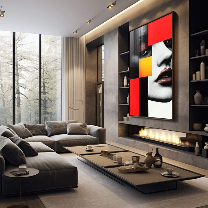 Quadro Decorativo Mulher Minimalista: Elegância que Inspira - quadros decorativos para sala 1 Tela Vertical, 3 Telas - em living room premium
