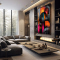 Quadro Decorativo Abstrato Elegante em Tons Escuros - quadros decorativos para sala 1 Tela Vertical, 3 Telas - em living room premium