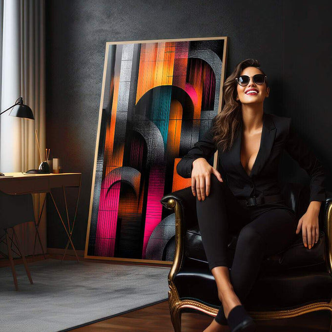 Quadro Decorativo Abstrato Elegante em Tons Escuros - quadros decorativos 1 Tela Vertical, 3 Telas - em sala moderna