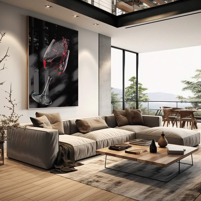 Quadro Decorativo Elegância do Vinho - Toque de Classe Único - quadros decorativos para sala 1 Tela Vertical, 3 Telas - em living room premium