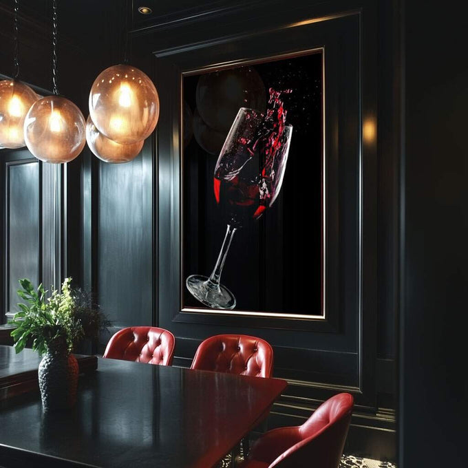 Quadro Decorativo Elegância do Vinho - Toque de Classe Único - quadros decorativos para sala 1 Tela Vertical, 3 Telas - em ambiente decorado
