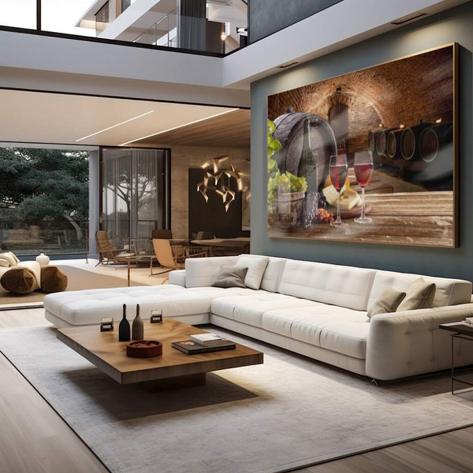 Quadro Decorativo: Vinho e Queijo - Toque Rústico e Elegante - quadros decorativos para sala 1 Tela, 1 Tela Horizontal - em living room premium